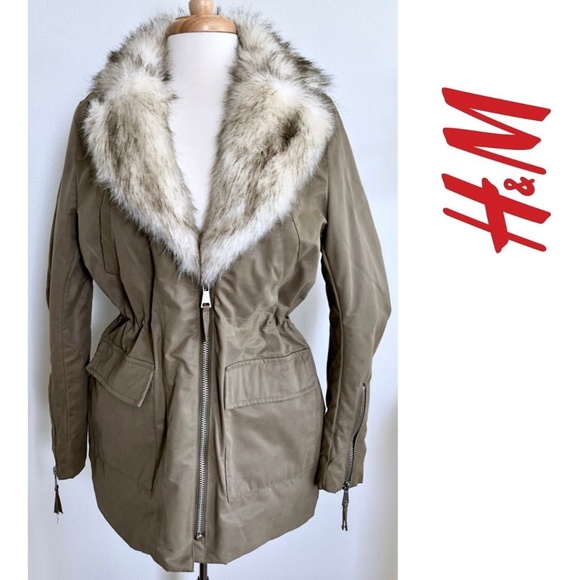 H&M Jackets & Blazers - H&M olive green military parka jacket with fur 6